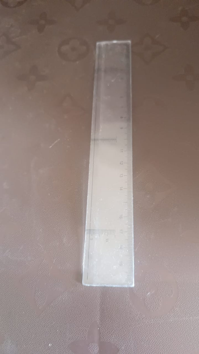 Stacked images showing versatile use of 20 cm transparent plastic ruler