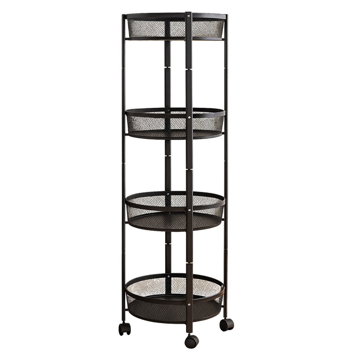 All-purpose 4-tier round mesh storage trolley ideal for kitchen and bathroom