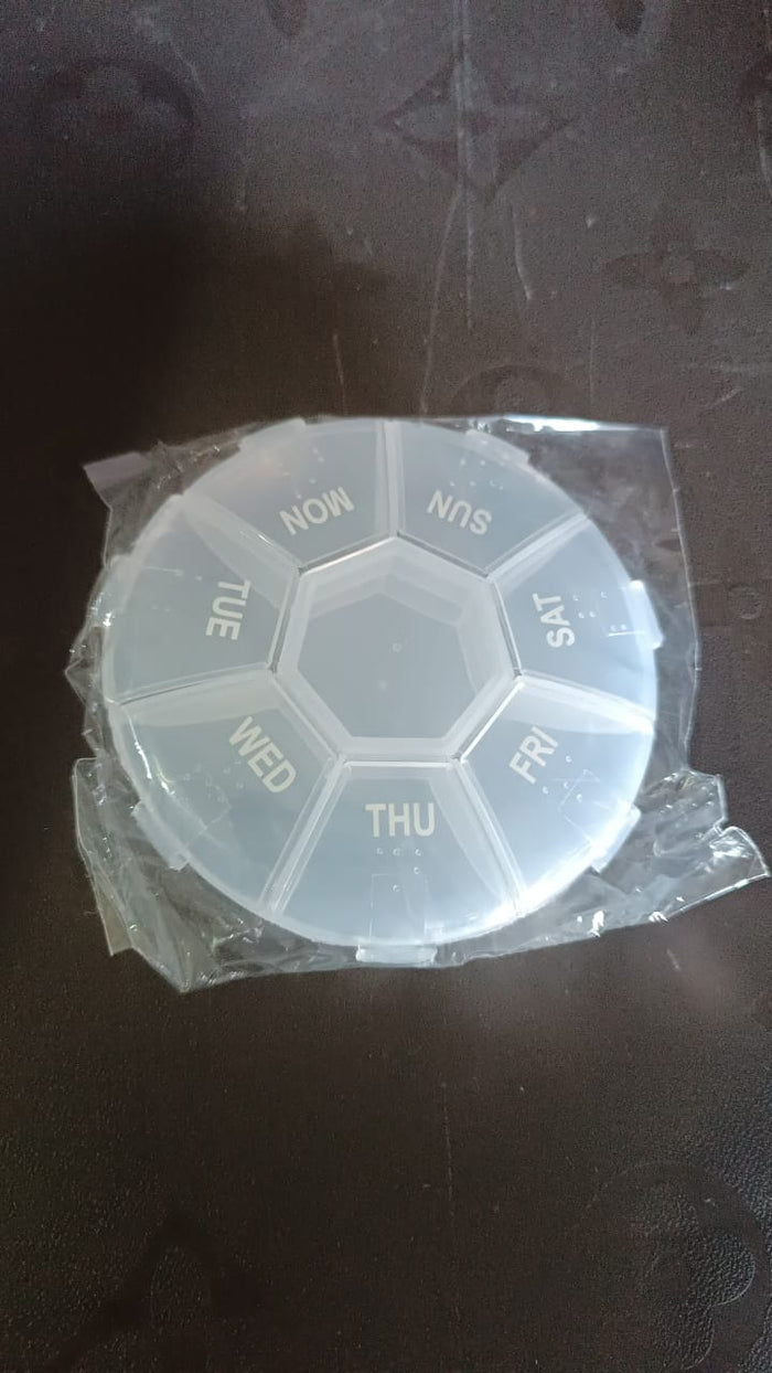 Compact side view of weekly pill organizer ideal for travel and daily use