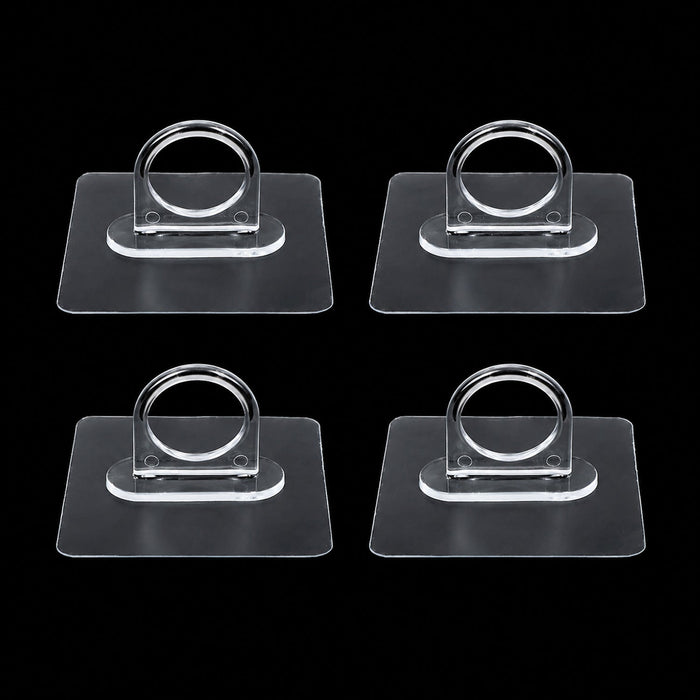 Adhesive plastic wall hook 4-piece set mounted on wall for home organisation