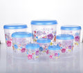Complete 8-piece air tight plastic container set with elegant floral design.