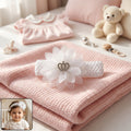 Baby girl wearing a floral crown headband, stylish hair accessory