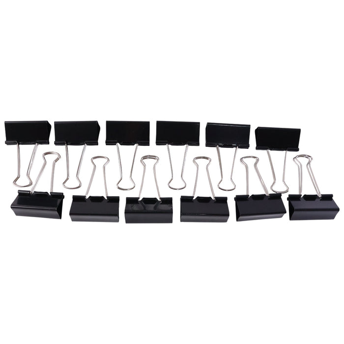 Organized file bundle held with black metal binder clips set