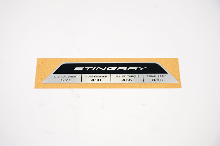 C8 Corvette Stingray Engine Spec Plaque