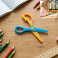 Child-safe plastic safety scissors with rounded tips for kids