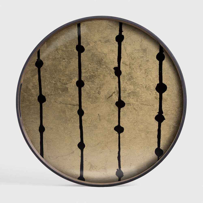 Ethnicraft Plateau en Verre Feuille d'Or à Points, rond, 48x48x4 cm, finition brune