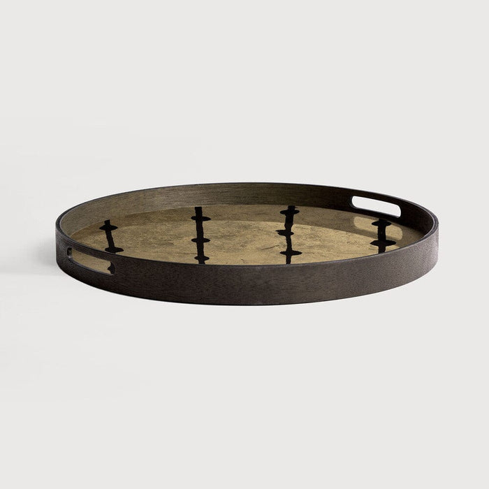 Ethnicraft Plateau en Verre Feuille d'Or à Points, rond, 48x48x4 cm, finition brune