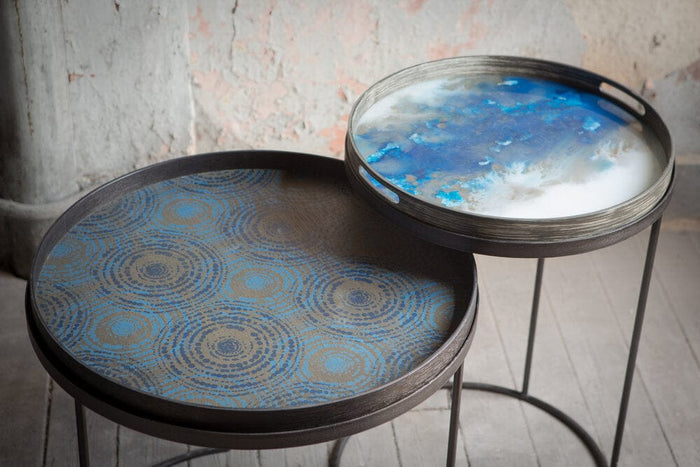 Ethnicraft plateau en verre organique, rond, 48x48x4 cm, finition blue mist