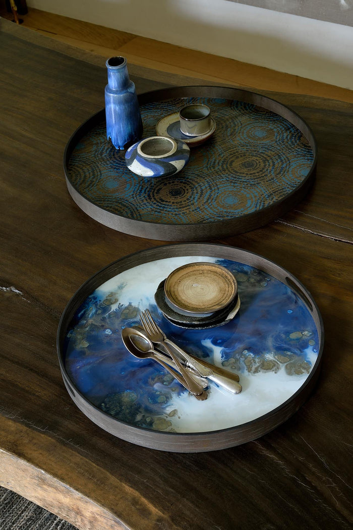 Ethnicraft plateau en verre organique, rond, 48x48x4 cm, finition blue mist