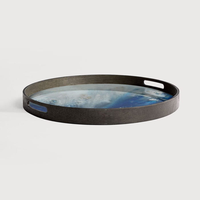 Ethnicraft plateau en verre organique, rond, 48x48x4 cm, finition blue mist