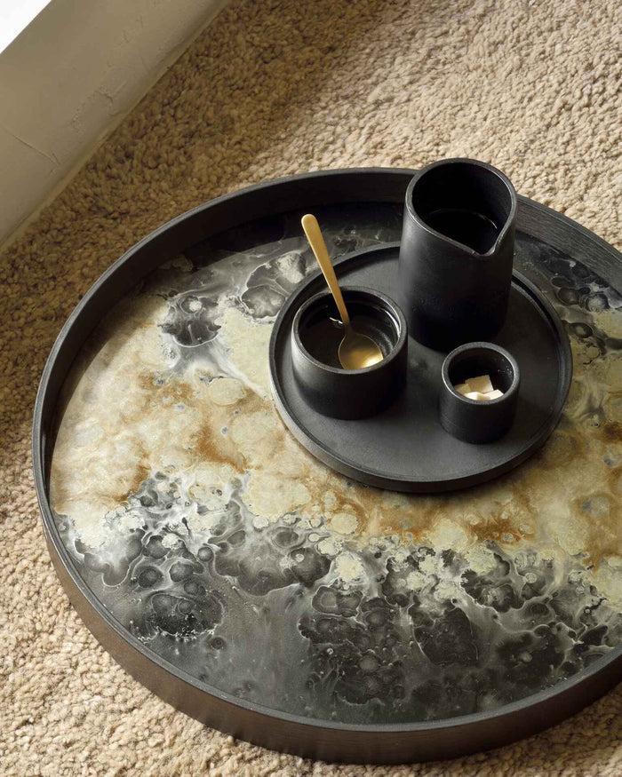 Ethnicraft plateau en verre organique, rond, 48x48x4 cm, finition noire