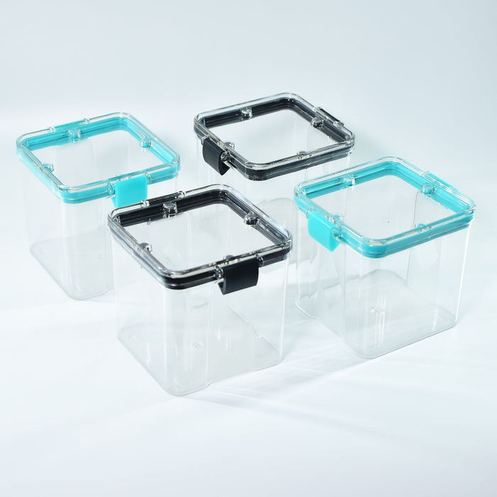 A set of four 700ml plastic food storage containers, perfect for storing dry goods.