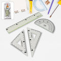 4-piece geometry set with transparent triangle ruler and protractor for precise measurement
