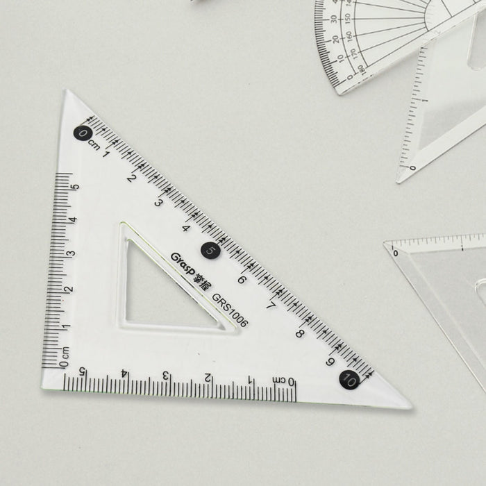 Angle measurement protractor from 4-piece transparent geometry set