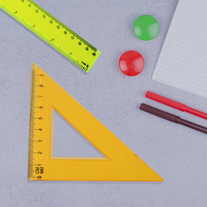 Close-up of clear plastic geometry ruler for student use