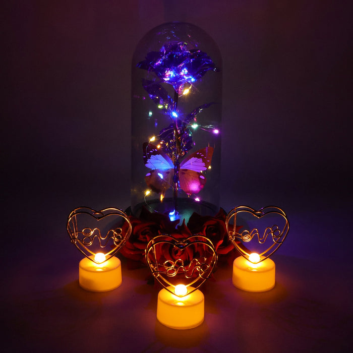 Glass dome rose and golden rose gift set decoration