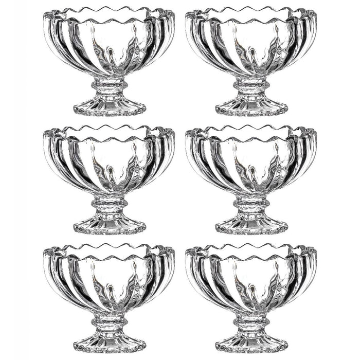 Set of glass ice cream bowls presented in a stylish printed gift box, ideal for gifting.