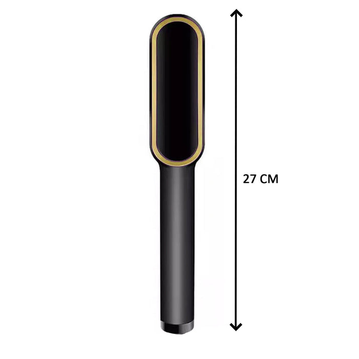 Hair straightener displaying temperature control buttons and LED readout.