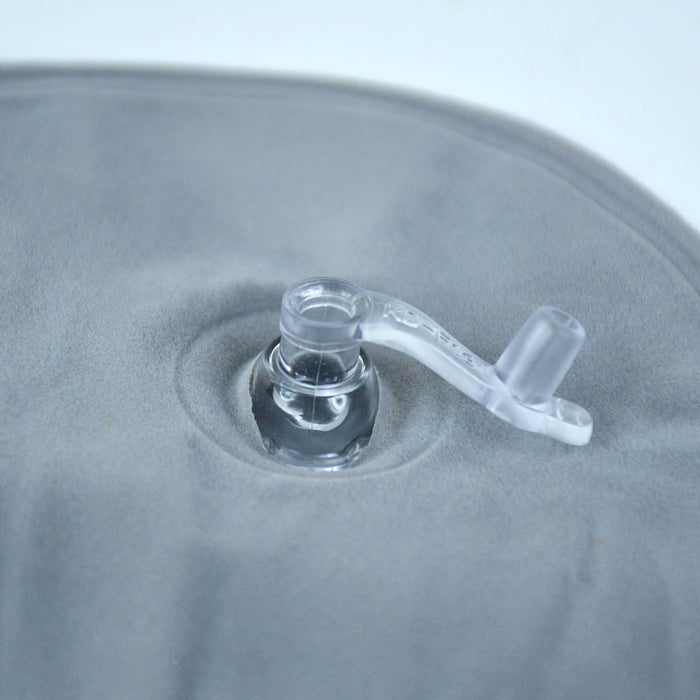 Close-up of features on inflatable travel pillow