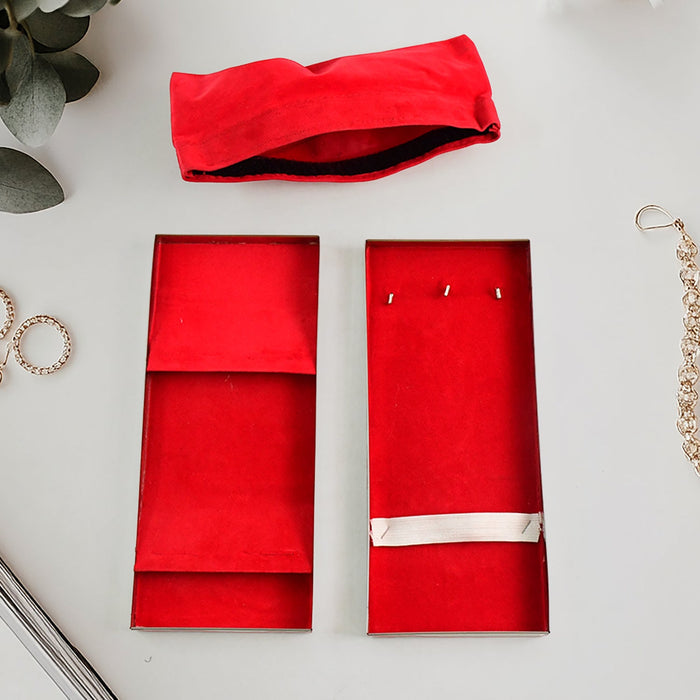 Close-up of the red velvet compartments within the lockable Jewellery Storage Box, ideal for organisation.