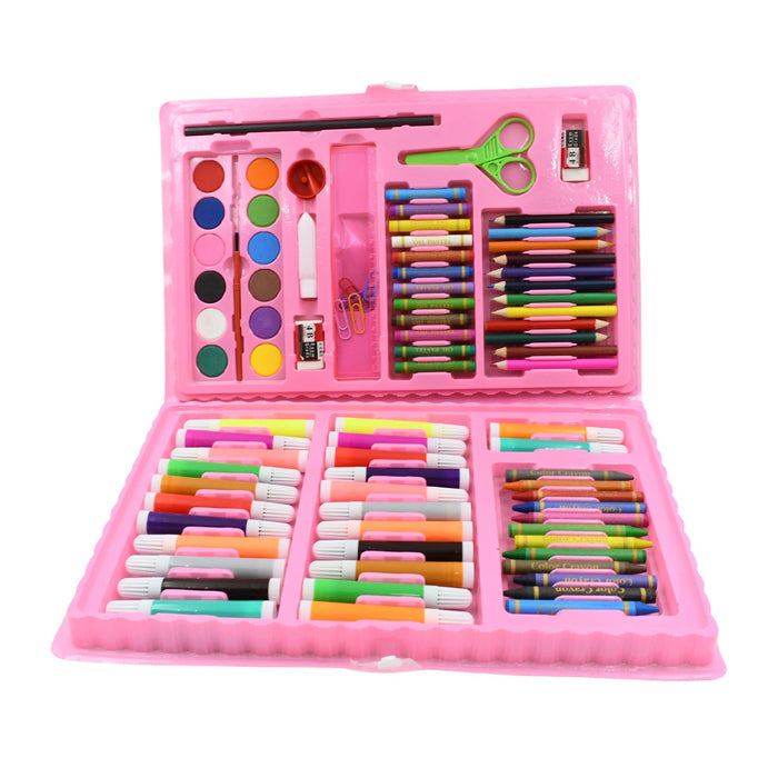 Overview of the Craftily Kids Art Set, neatly organized with various art mediums.