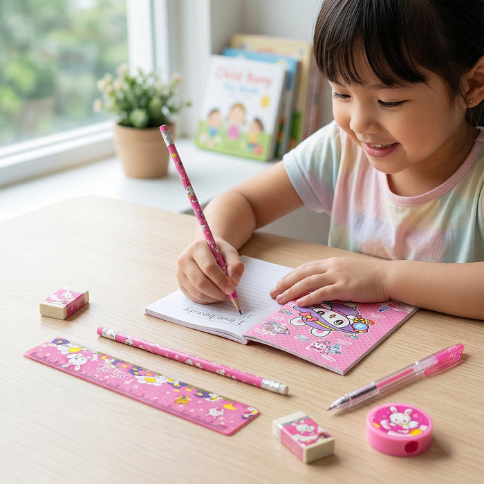 Essential pink school supplies pack for young children