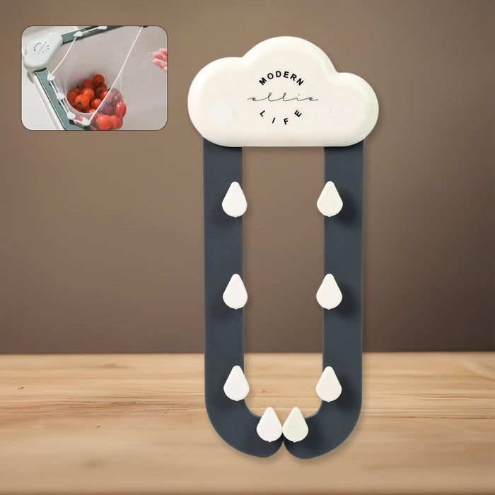 Efficient triangle kitchen sink strainer rack capturing food waste.