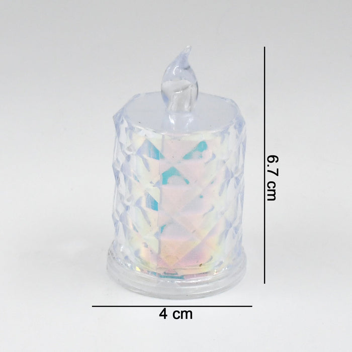 Top-down view of an LED tealight candle, showcasing its realistic flicker.