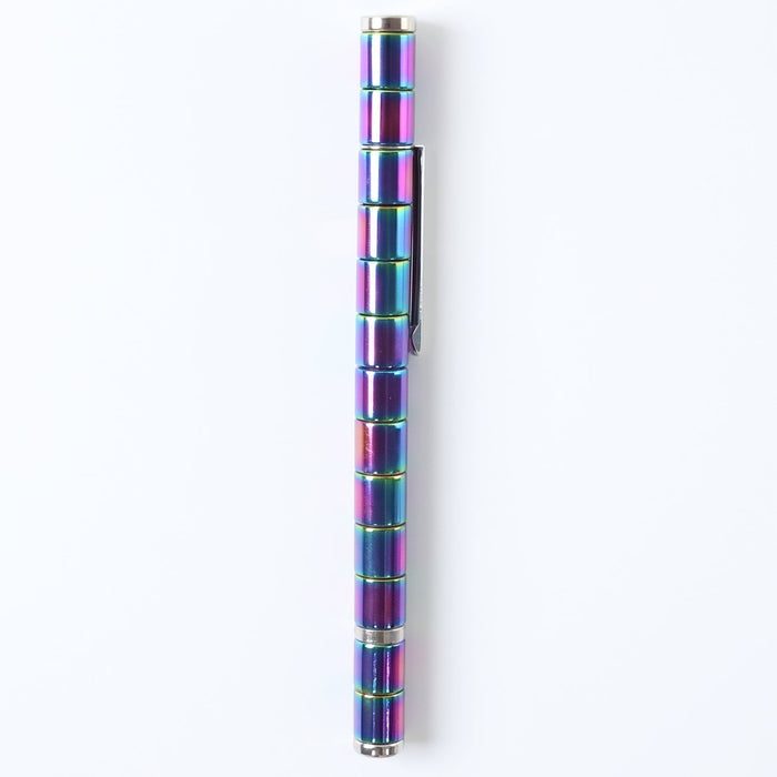 The magnetic pen creatively arranged into various abstract shapes on a desk.