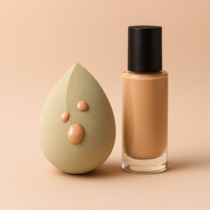 Versatile BeautyBare multicolor sponge for blending both powder and cream makeup.