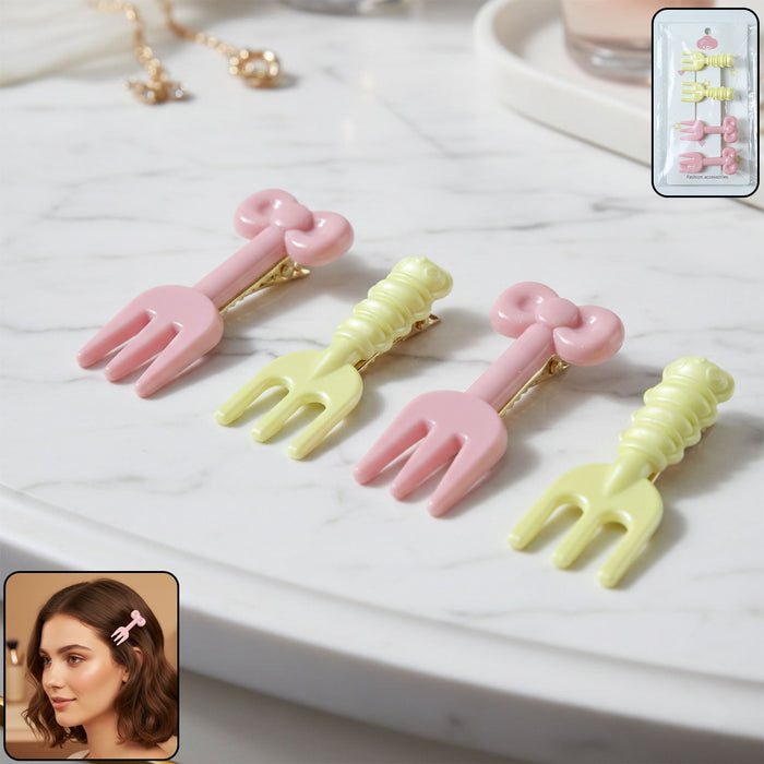Pastel mini fork-shaped hair clips set showing unique design