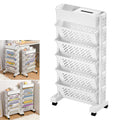 Large 5-tier movable plastic bookshelf with wheels in modern home setting