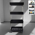Movable storage rack trolley with four layers for kitchen and bathroom organization