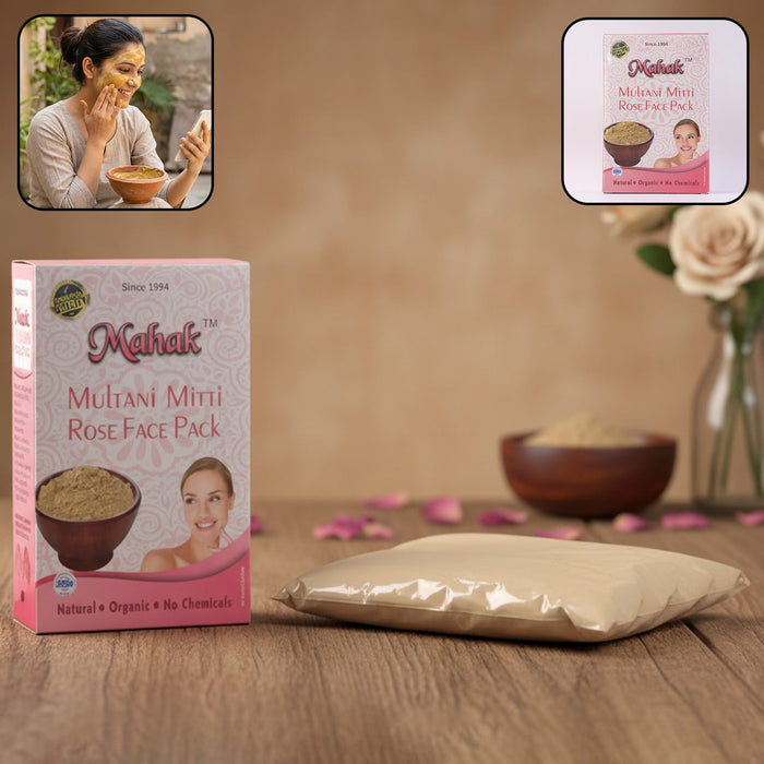 Multani Mitti and Rose face pack powder for skincare use