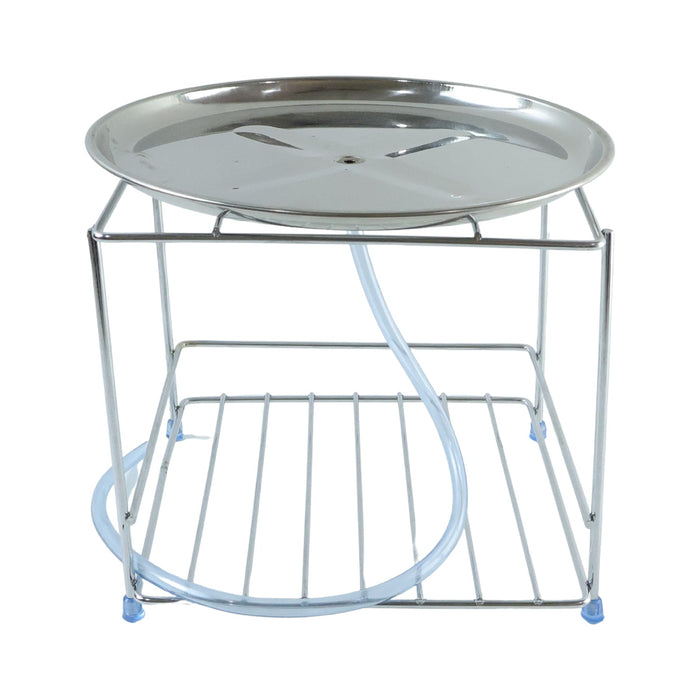 Stainless steel utensil rack with top tray and bottom shelf