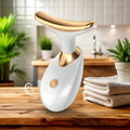 Ergonomic dolphin-tail Neck Face Massager for facial and neck skin firming.