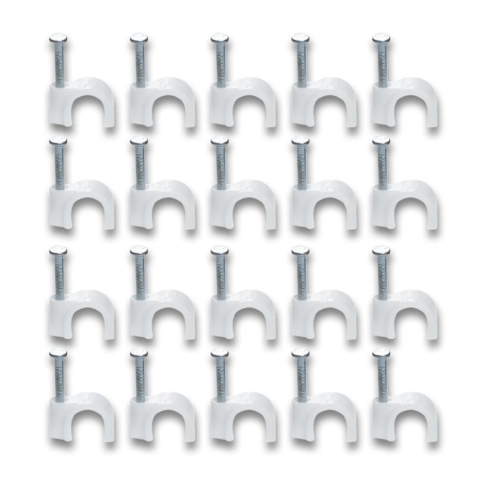 Durable plastic cable clip with steel nail for wall-mounted cable management