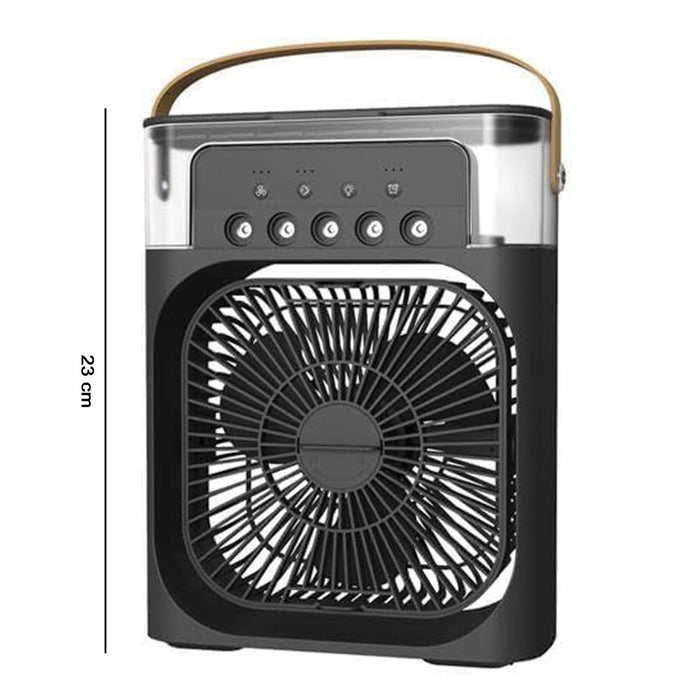 Specs detail shot of portable air cooler fan