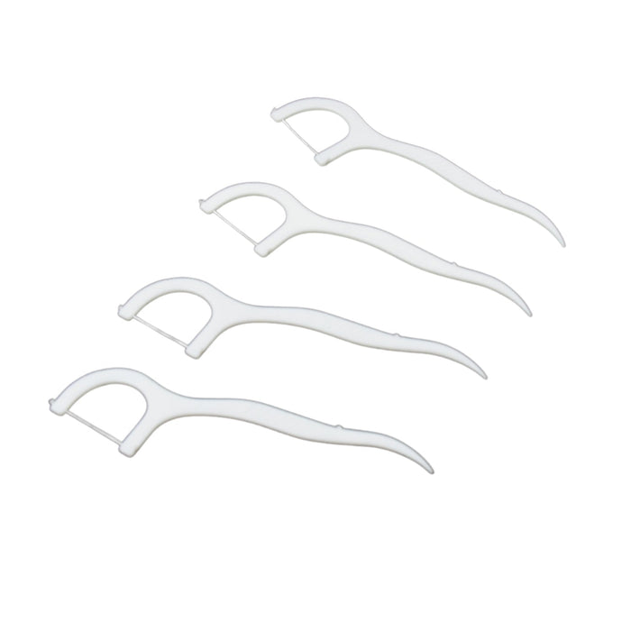 A 50-piece set of MintGuard Portable Dental Floss Picks spread out from their case.
