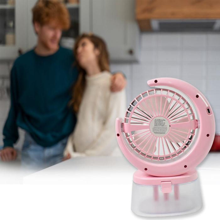 Close-up of the portable fan's control panel and water tank lid.