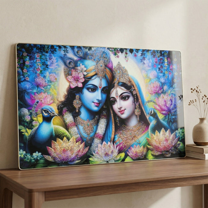 Radha Krishna wall hanging frame, vibrant decorative art for walls