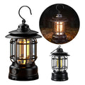 Classic retro rechargeable LED camping lantern casting a warm, inviting glow.