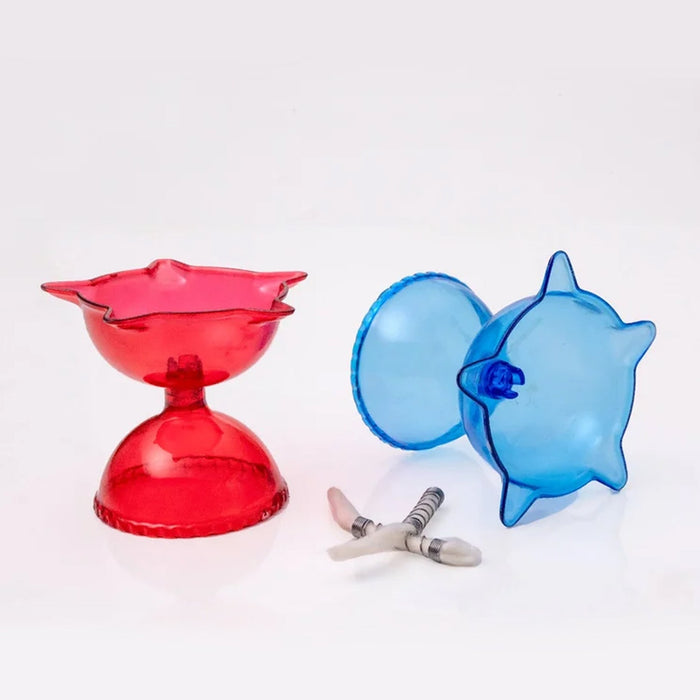 Detailed shot of the multi-shape plastic cups of the Reflection Diya Set.