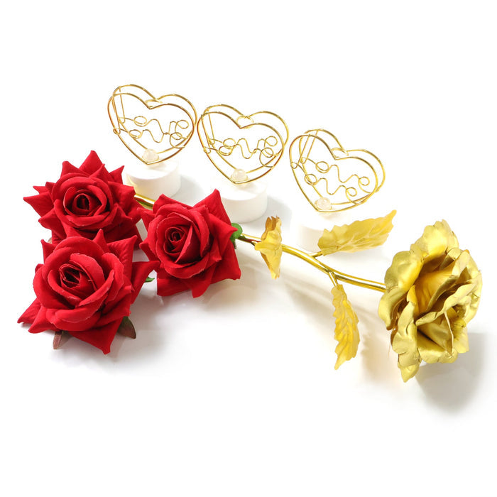 Elegant love showpiece with golden rose and red bouquet