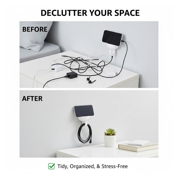 Self-adhesive strong wall hook holding household items to keep space organized.