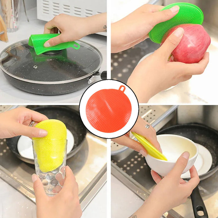 Heat resistant red silicone dish scrubber for kitchen cleaning