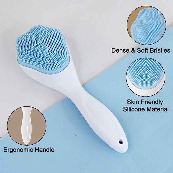 Illustration demonstrating the silicone face scrubber gently cleansing skin.