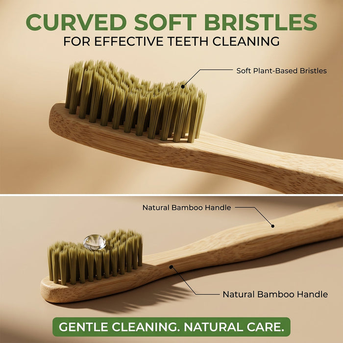 Soft Bristle Bamboo Toothbrush, Eco-Friendly Wooden Toothbrush with Green Bristles (1 Pc)