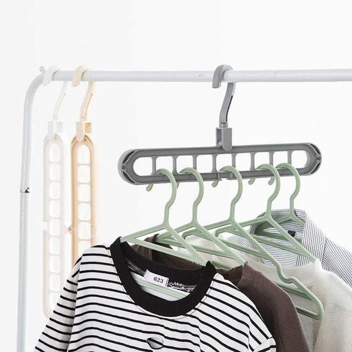 Front view of the Organivo 9-hole plastic hanger, showcasing its multi-slot design.