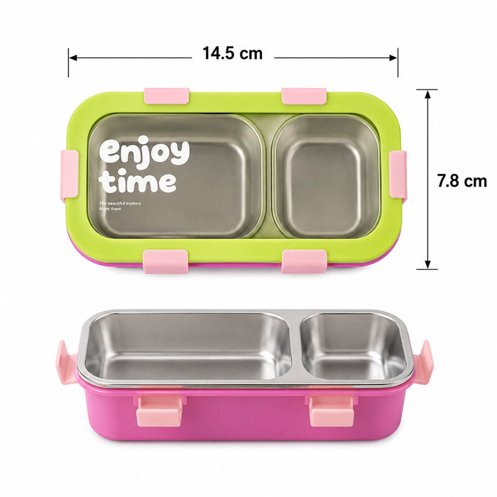 Durable stainless steel lunch box with secure clasps